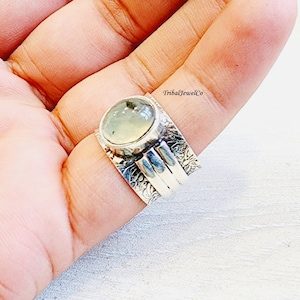 Lovely Prehnite Gemstone Ring for Her, Quality Prehnite, Cabochon Prehnite, 925 Sterling Silver, Handcrafted Ring,Handmade Boho Jewelry Gift