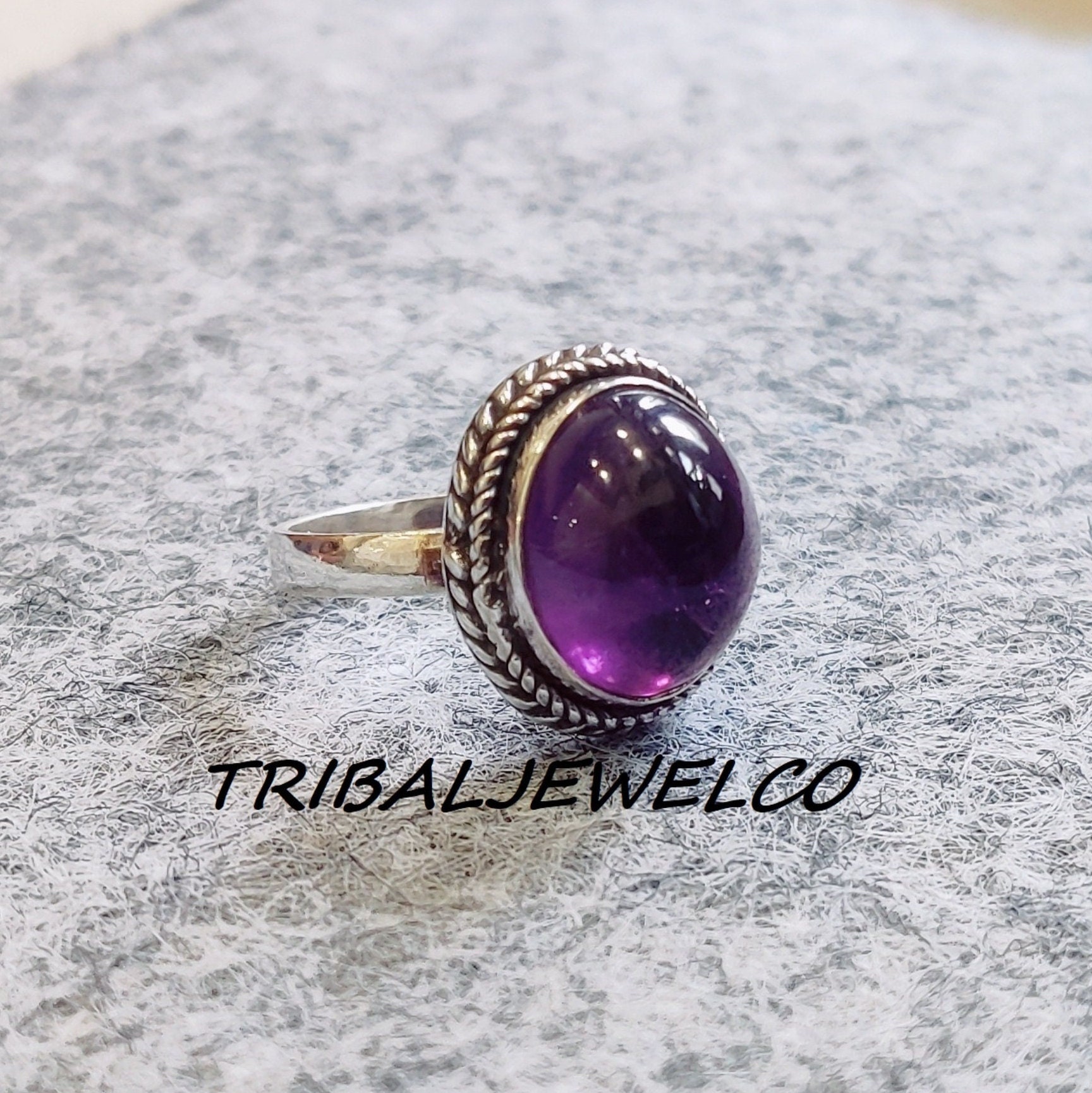 ハンドメイドアメジスト925スターリングシルバーリング：女性用宝石