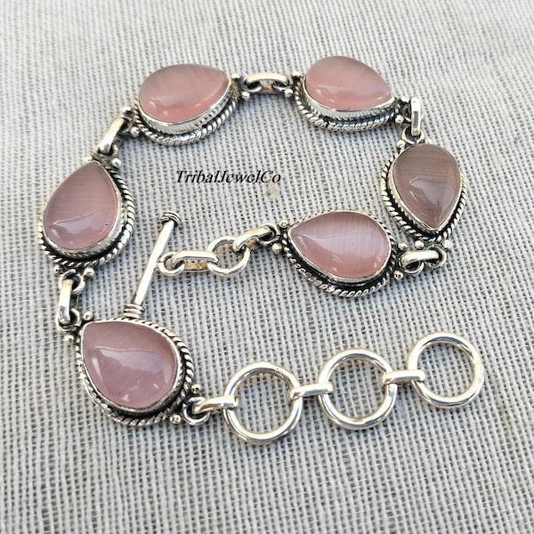 ハンドメイドローズクォーツブレスレット、925スターリングシルバーステートメントジュエリー
