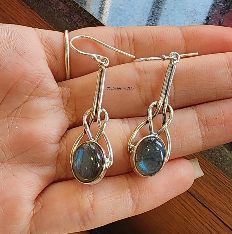 Pendientes de piedra lunar natural, pendientes hechos a mano, pendientes de plata, pendientes de piedras preciosas, joyería hecha a mano, pendiente elegante, regalo para mujer Labradorita