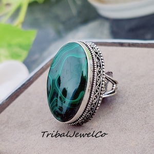 Malachite Ring, Malachite Jewelry, 925 Sterling Silver, Silver Ring For Women, Handmade Ring, Vintage Art, Bridesmaid Gift, Gift For Her