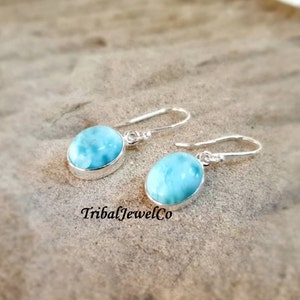 Natural Larimar Earring*925 Silver Ring*Handmade Earring*Gemstone Earring*Dainty Earring*Lovely Earring*Women Jewelry*Designer Jewelry