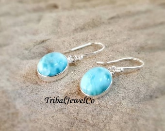 Handmade Larimar Earrings: 925 Sterling Silver Dainty Jewelry