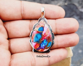 Pink Oyster, Turquoise Pendant, Handmade Jewelry, 925 Sterling Silver, Silver Pendant, Gemstone Pendant, Elegant Pendant, Bridesmaid Pendant