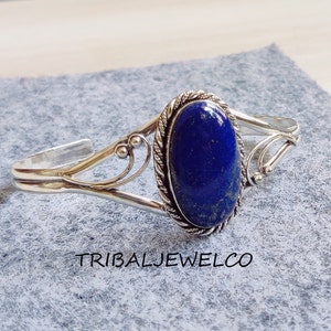 Glänzender Lapis Lazuli Armreif, 925 Sterlingsilber Armreif, Edelstein Armreif, Frauen Armreif, Geschenk für alle Gelegenheiten, handgemachter Armreif