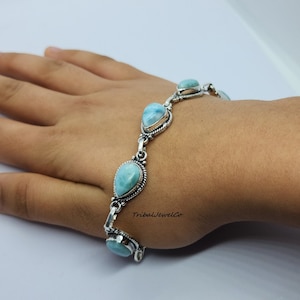 Handgefertigte Sterling Silber Armband für Geschenk in natürlichen Larimar Edelstein, 925 Sterling Silber, Larimar Edelstein Armband, Geschenk für Sie