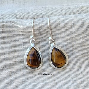 Natural Tiger Eye Earrings, Gemstone Earrings, 925 Sterling Silver , Handmade Earrings, Vintage Art, Tribal Earrings, Gift For Her, Wedding