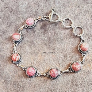 Rhodochrosit Statement Armband: 925 Sterling Silber Edelstein Schmuck