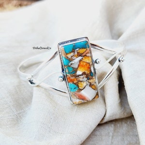 Oyster Copper Turquoise Bracelet: Handmade 925 Silver Cuff Bangle