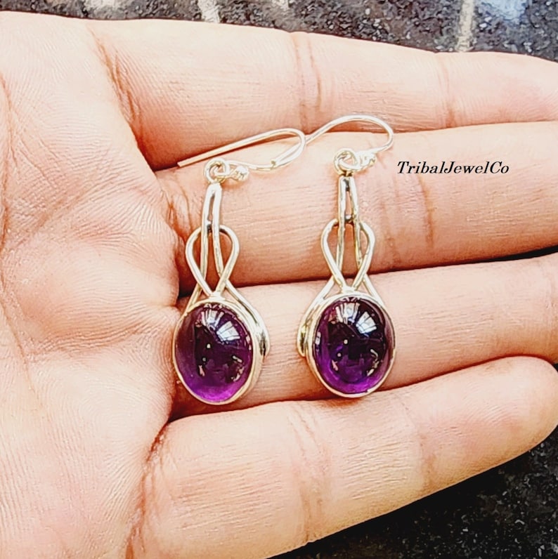 Pendientes de piedra lunar natural, pendientes hechos a mano, pendientes de plata, pendientes de piedras preciosas, joyería hecha a mano, pendiente elegante, regalo para mujer Amatista