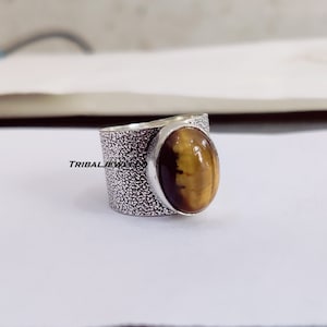 Tiger Eye Ring, Natural Stone Ring, Yellow Tiger Eye Ring, 925 Silver Ring, Handmade Ring, Vintage Ring, Big Gemstone Ring, Gift For Her