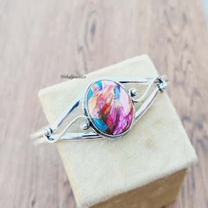 Pink Oyster Turquoise Bangle: 925 Sterling Silver Women&#39;s Jewelry