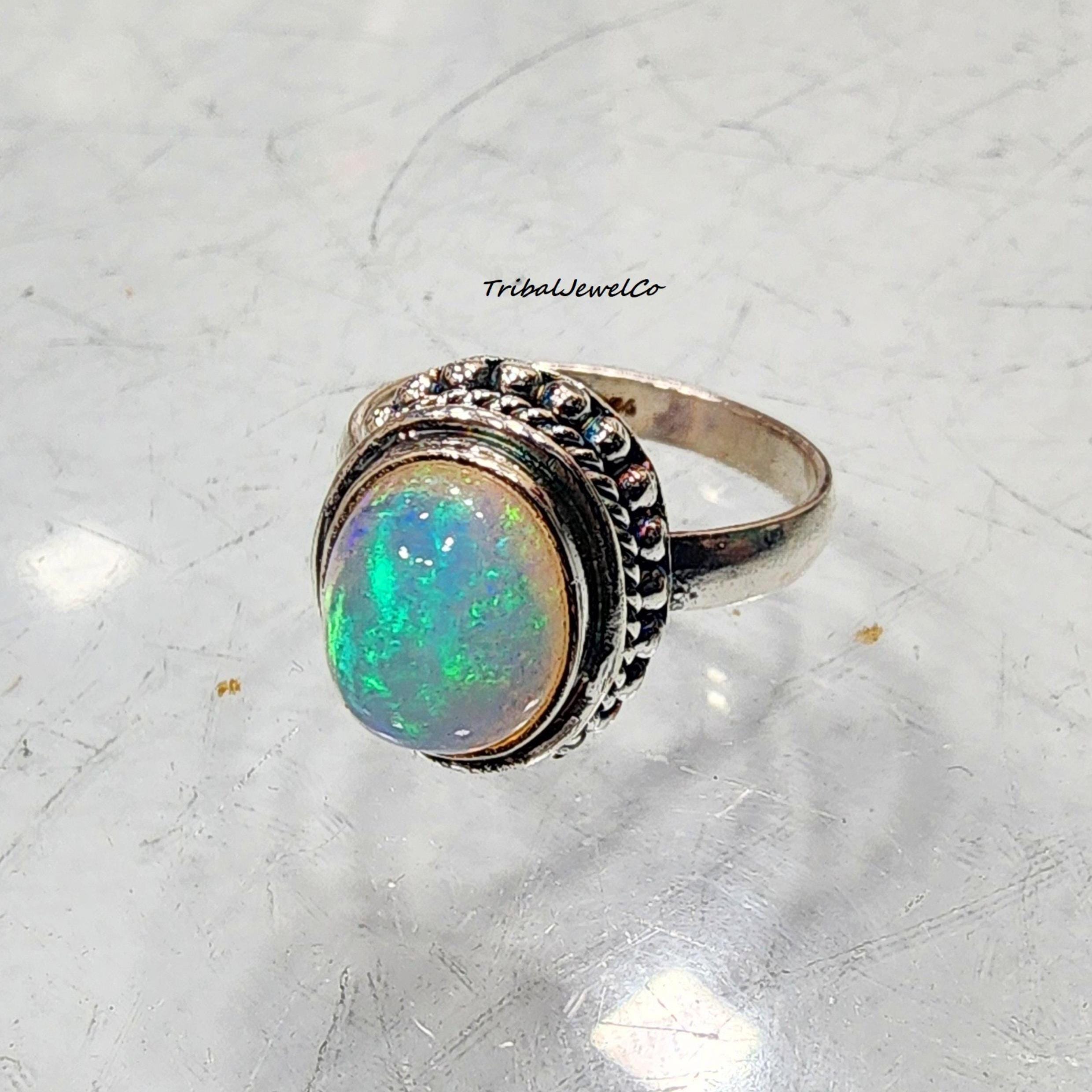 手作りエチオピアオパールリング：925スターリングシルバーレディース