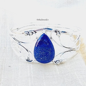 Glänzender Lapis Lazuli Armreif, 925 Sterlingsilber Armreif, Edelstein Armreif, Frauen Armreif, Geschenk für alle Gelegenheiten, handgemachter Armreif