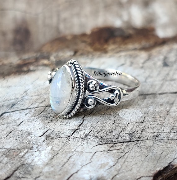 Rainbow Moonstone Ring: Handmade 925 Sterling Silver