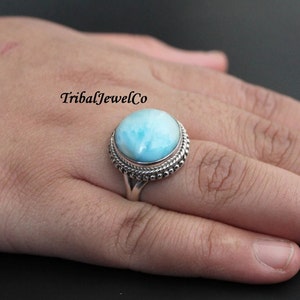 Bague en larimar naturel pour femme, bague en argent sterling 925 pour elle, bague faite main, anneau bohème, cadeau pour elle, bijoux de demoiselle d'honneur femme