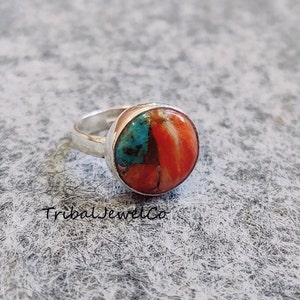 Oyster Copper Turquoise, Solid 925 Sterling, Silver Ring For Women, Handmade Ring, Oyster Oval Stone Ring, Anniversary Gift, Gift For Her