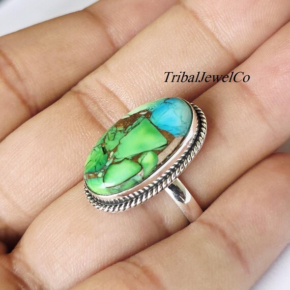 Peacock Dahlia Turquoise Ring: Handmade Sterling Silver Statement