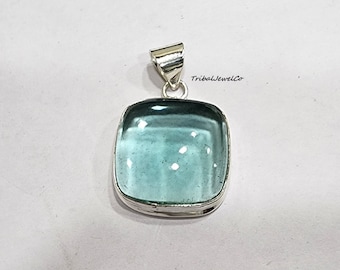 Aquamarine Quartz 925 Sterling Silver Pendant - Tribal Jewelry
