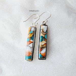 Handmade Spiny Oyster Turquoise Earrings: Silver Gemstone Jewelry