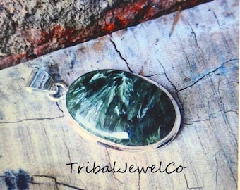 Natürliche Seraphinit Anhänger, Silber Schmuck, Seraphinit Anhänger, handgemachte Schmuck, Geschenk für sie, Hochzeitsgeschenke, Frauen Schmuck, Minimalist
