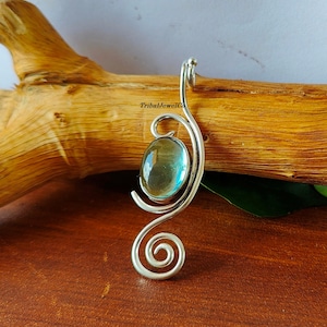 Artisan Handmade Silver Pendant with Exquisite Aquamarne Quartz Gemstone, Gift For Her, Silver Jewelry, Statement Jewelry, Minimalist
