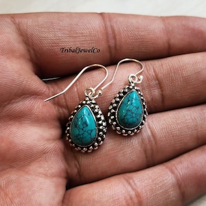 Handmade Turquoise Gemstone Earrings: Elegant Silver Jewelry