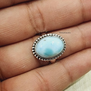 Larimar Ring, Sterling Silver 925, Gemstone Ring, Women Ring, Flower Ring, Gift For Her, Christmas Gift, Handmade Ring