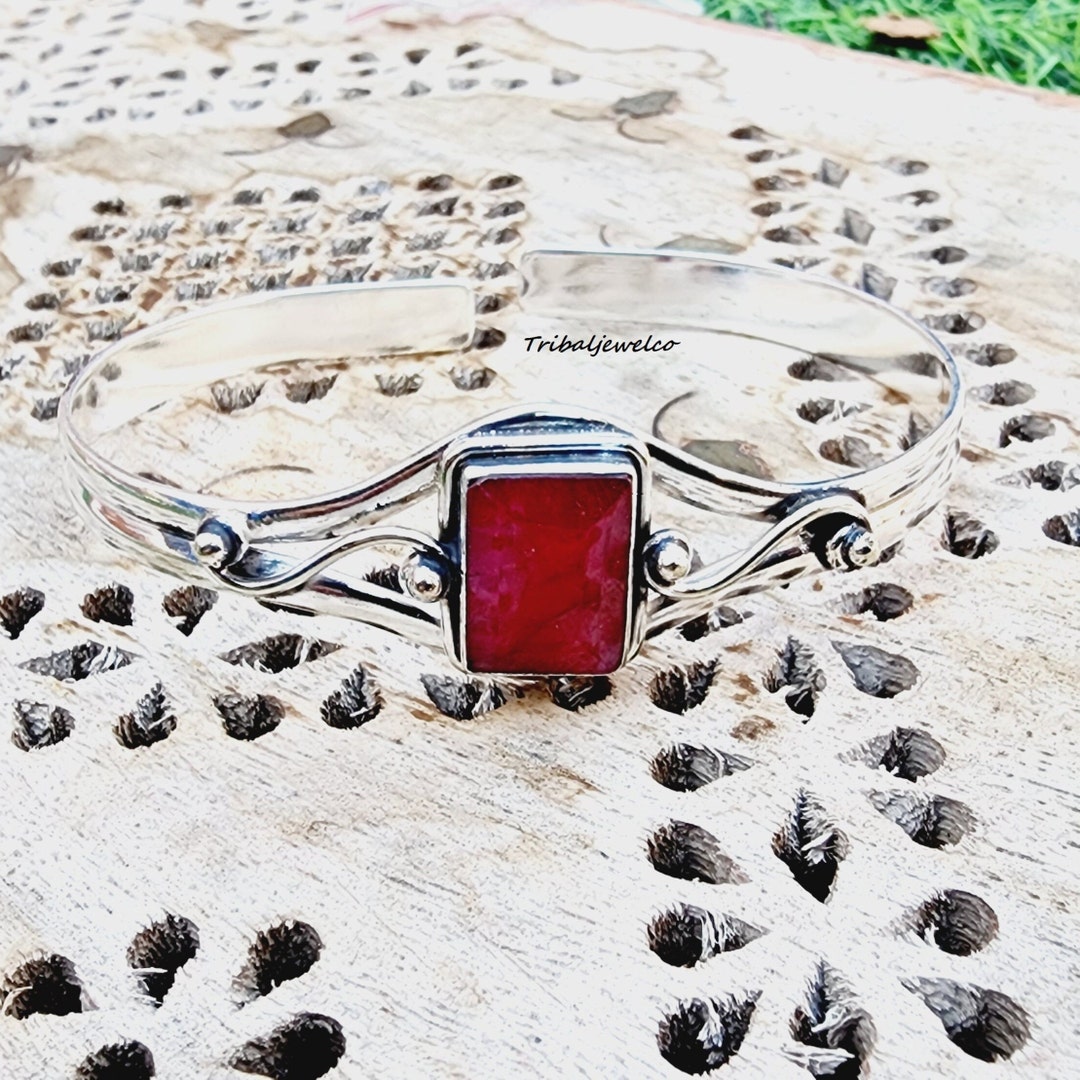 Rectangle Ruby Stone Handmade Sterling Silver Rectangle Ruby Bangle - Natural Gemstone - Etsy