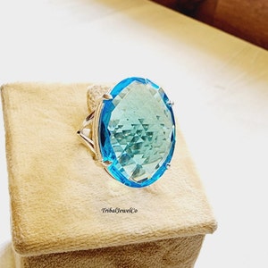 Gefacetteerde blauwe topaaskwartsring, 925 sterlingzilver, handgemaakte sieraden, cadeau voor haar, bruidsmeisjesieraden, vrouwensieraden, huwelijkscadeaus