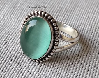 Blue Calcite 925 Sterling Silver Ring, Handmade Gemstone Ring