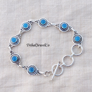 Blue Chalcedony Bracelet, 925 Sterling Silver Bracelet, Dainty Bracelet, Women Jewelry, Bohemian Bracelet, Amazing Stone Color, Gift for her