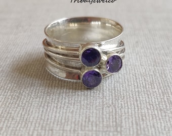 Amethyst Spinner Ring, 925 Sterling Silver, Simple Ring, Fidget Spinner Ring, Handmade Ring, Meditation Ring, Worry Ring, All Occasion Gift