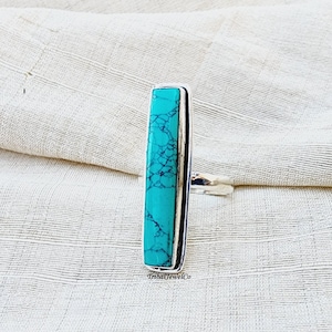 Turquoise Bar Ring: Sterling Silver Gemstone, Tribal Art Jewelry
