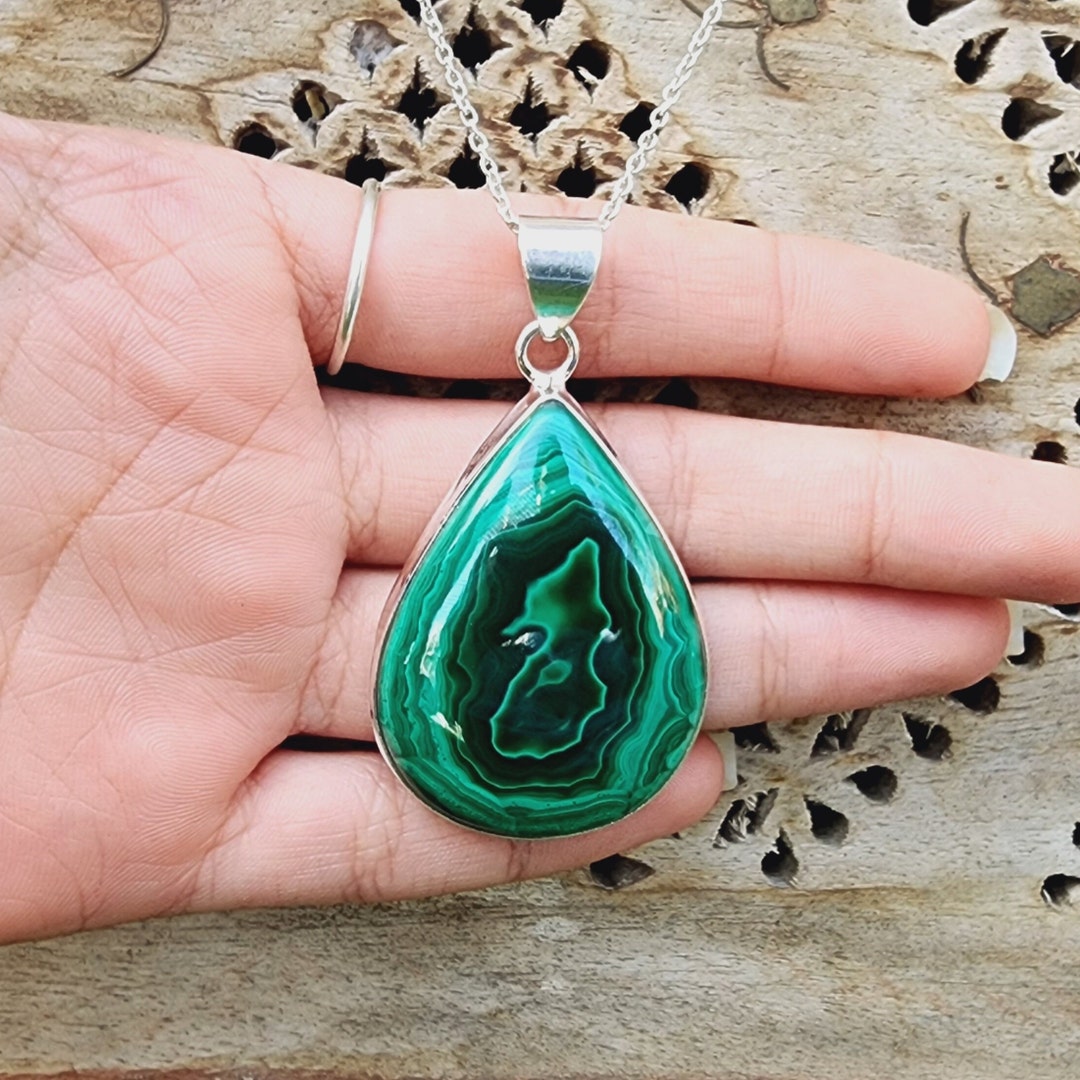 Natural Malachite Pendant, 925 Sterling Silver Pendant, Statement