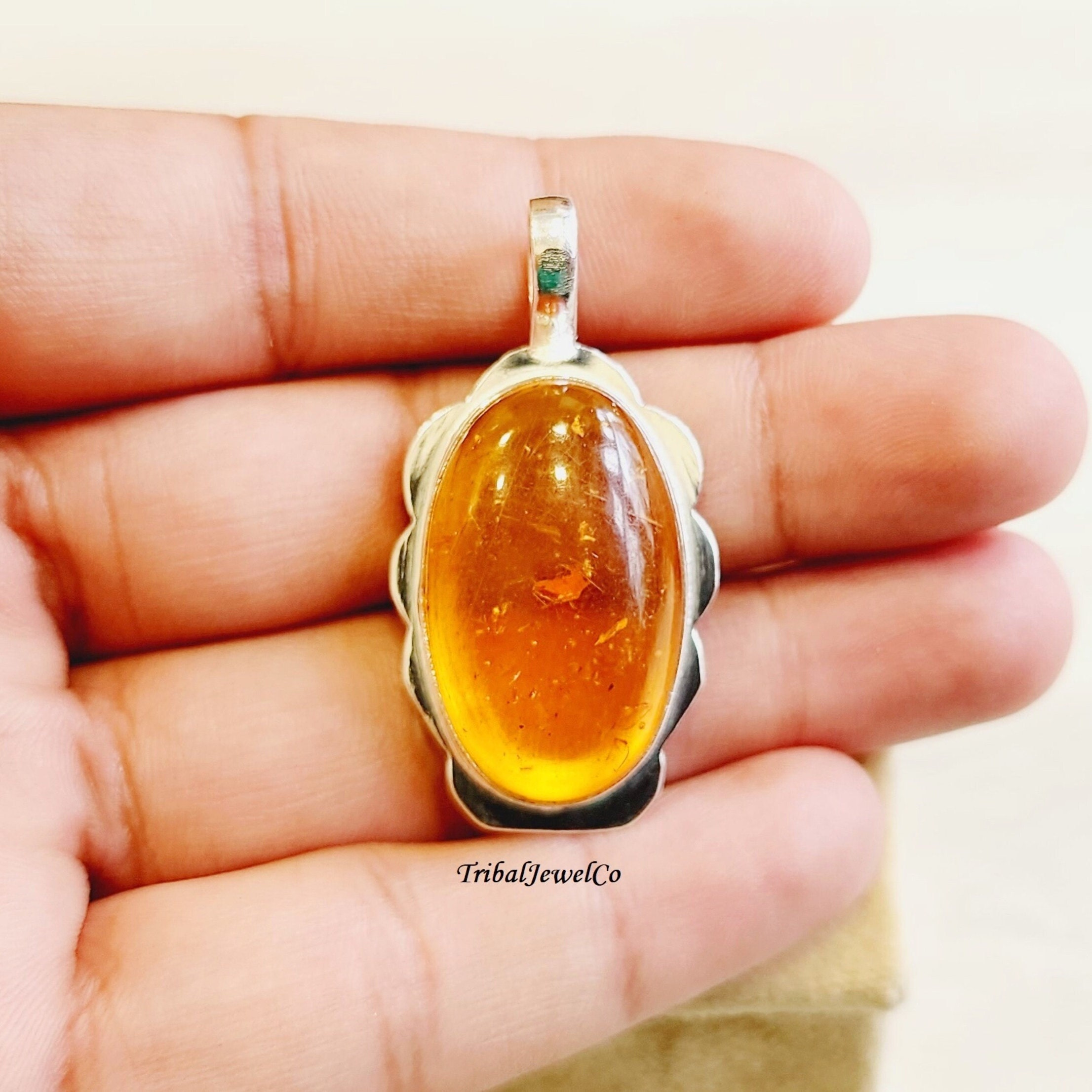 Amber Stone Pendant with Chain – Bombay Closet Cleanse