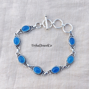 Blue Chalcedony Bracelet, 925 Sterling Silver Bracelet, Dainty Bracelet, Women Jewelry, Bohemian Bracelet, Amazing Stone Color, Gift for her