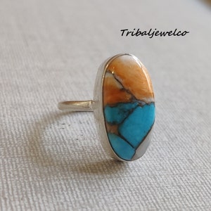 Oyster Copper Turquoise, Solid 925 Sterling, Silver Ring For Women, Handmade Ring, Oyster Oval Stone Ring, Anniversary Gift, Gift For Her