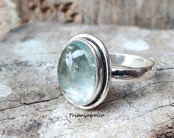 Anillo de aguamarina hecho a mano: Plata de ley 925, Harmony Jewelry