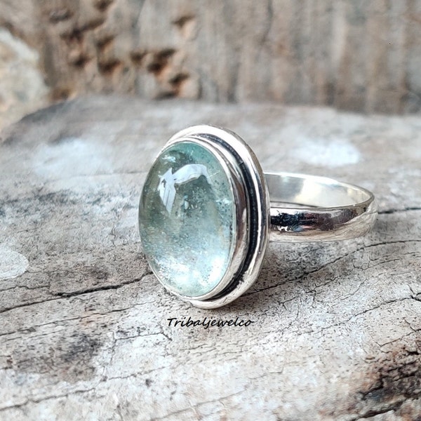 Handmade Aquamarine Gemstone Ring: Sterling Silver 925, Harmony Jewelry