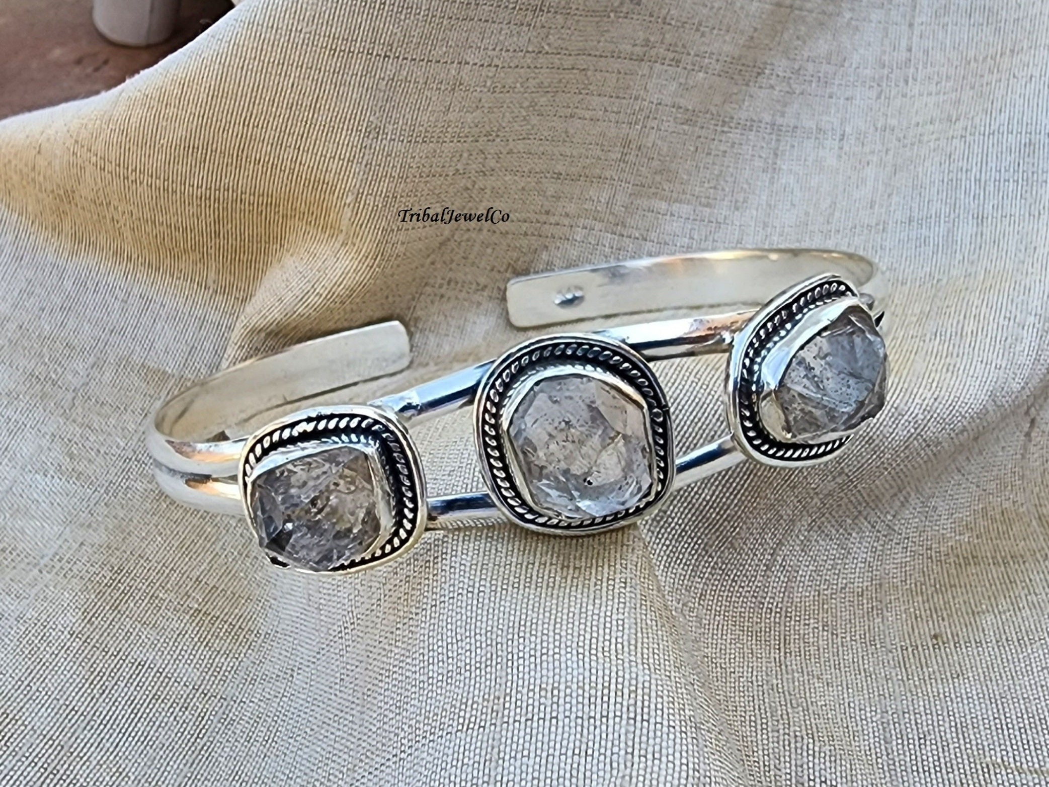 3 Herkimer Diamond Charm, Clear Crystal Bangle, 925 Sterling Silver, Add A Charm Stone Bangle, New Beginning Bangle, Christmas Gifts,Wedding