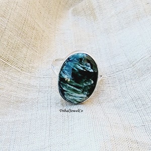 Natural Seraphinite Gemstone Ring, Sterling Silver 925 Ring, Gemstone Ring, Women Ring, Handmade Ring, Minimalist Ring, Christmas Gifts