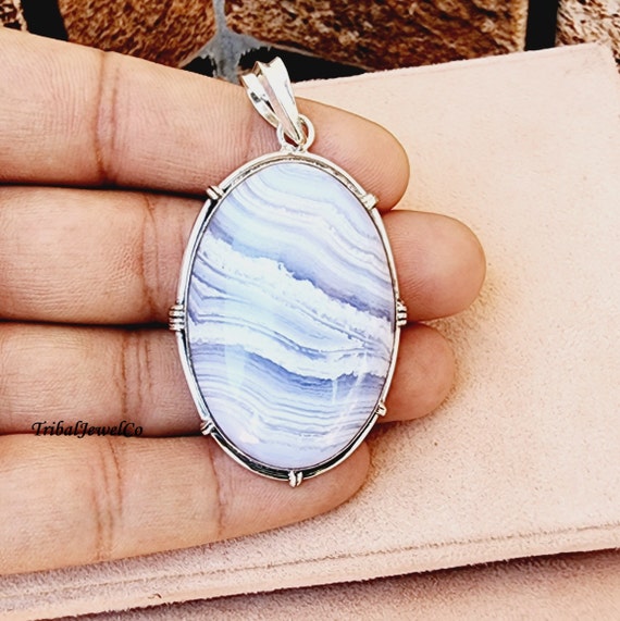Pendentif Collier En Argent Sterling 925 Avec Agate Du Montana - Fait Main, Pierre Naturelle, Sans Nickel