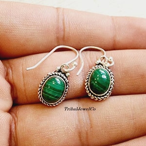 Malachite Earrings, Malachite Jewelry, 925 Sterling Silver, Silver Ring For Women, Handmade Jewelry, Vintage Art, Bridesmaid Gift For Her