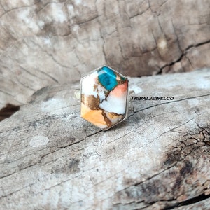 Oyster Copper Turquoise, Solid 925 Sterling, Silver Ring For Women, Handmade Ring, Oyster Oval Stone Ring, Anniversary Gift, Gift For Her