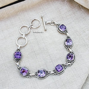 Amethyst Bracelet, 925 Sterling Silver, Bridesmaid Bracelet, Dress Bracelet, Anniversary Gift, Women Jewelry, Handmade Jewelry