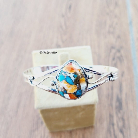 Oyster Copper Turquoise 925 Silver Bangle: Handmade Dual Wire Cuff