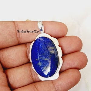 Handmade Lapis Lazuli Pendant: 925 Sterling Silver Statement Jewelry