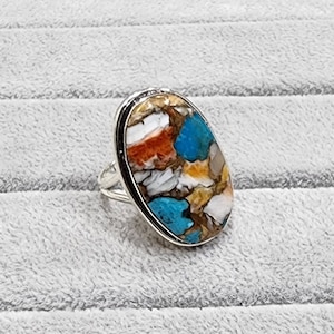 Bague huître épineuse, bague huître cuivrée turquoise, argent sterling 925, bague avec pierres précieuses, bague en argent pour femme, bijoux d'été, bijoux faits main