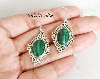 Malachite Earrings, Malachite Jewelry, 925 Sterling Silver, Silver Ring For Women, Handmade Jewelry, Vintage Art, Bridesmaid Gift For Her